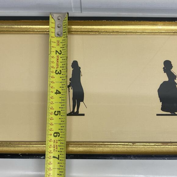 Vintage Small SILHOUETTE Picture, Original EMBOSSED Wood  Vintage Silhouette 18th Century Man & Women 7” X 16” Framed Wall Decor